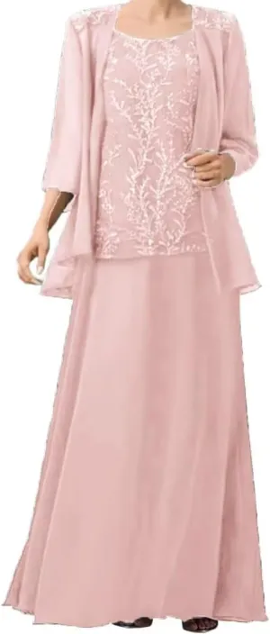2 Pieces Mother of The Bride Dresses for Wedding Laces Appliques Chiffon Mother of The Groom Dresses with Jackets