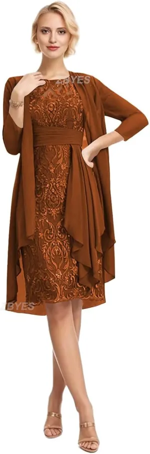 2 Pieces Mother of The Bride Dresses with Jacket Lace Chiffon Formal Wedding Guest Dress