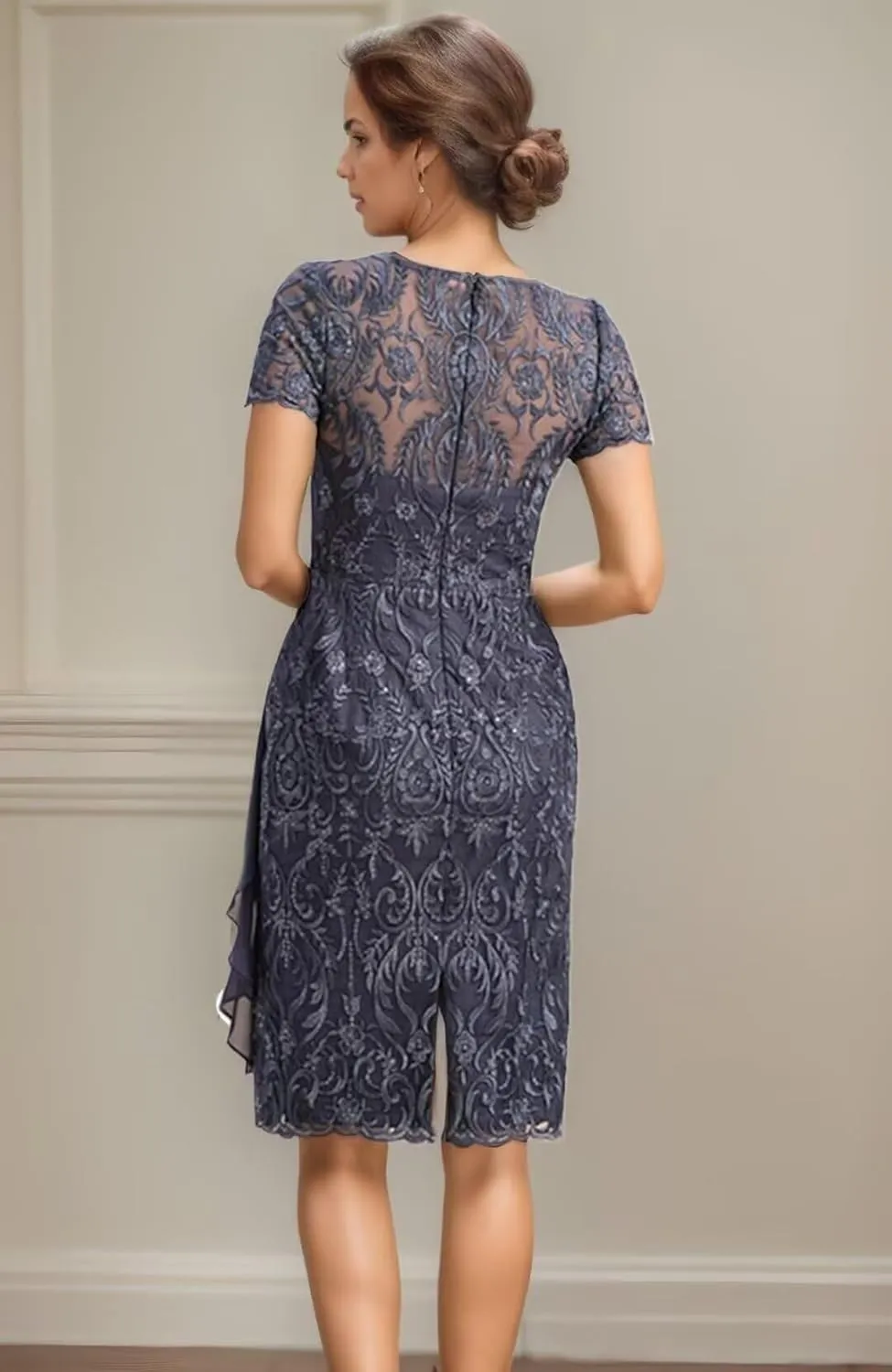 2 Pieces Mother of The Bride Dresses with Jacket Lace Chiffon Formal Wedding Guest Dress