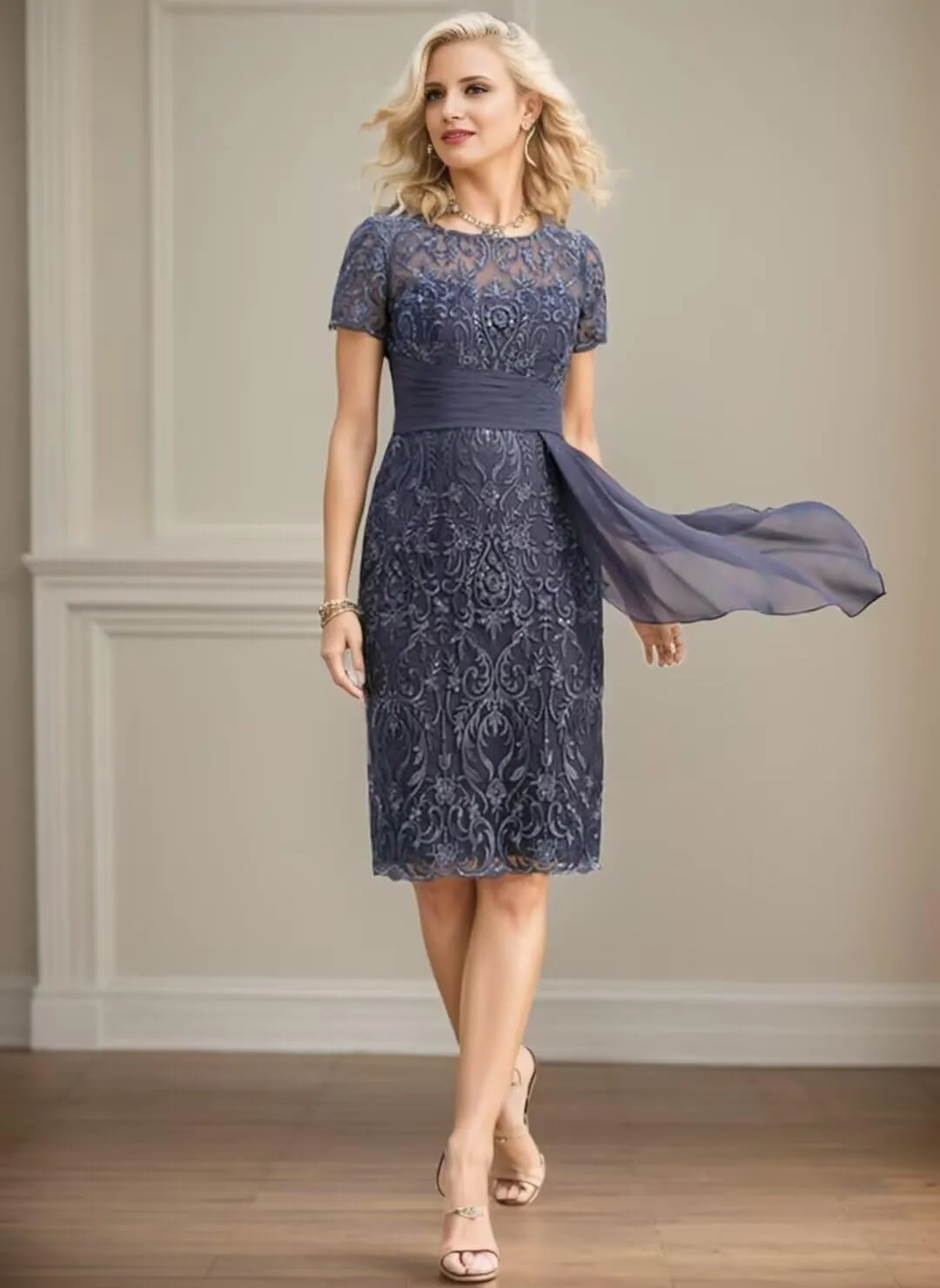 2 Pieces Mother of The Bride Dresses with Jacket Lace Chiffon Formal Wedding Guest Dress