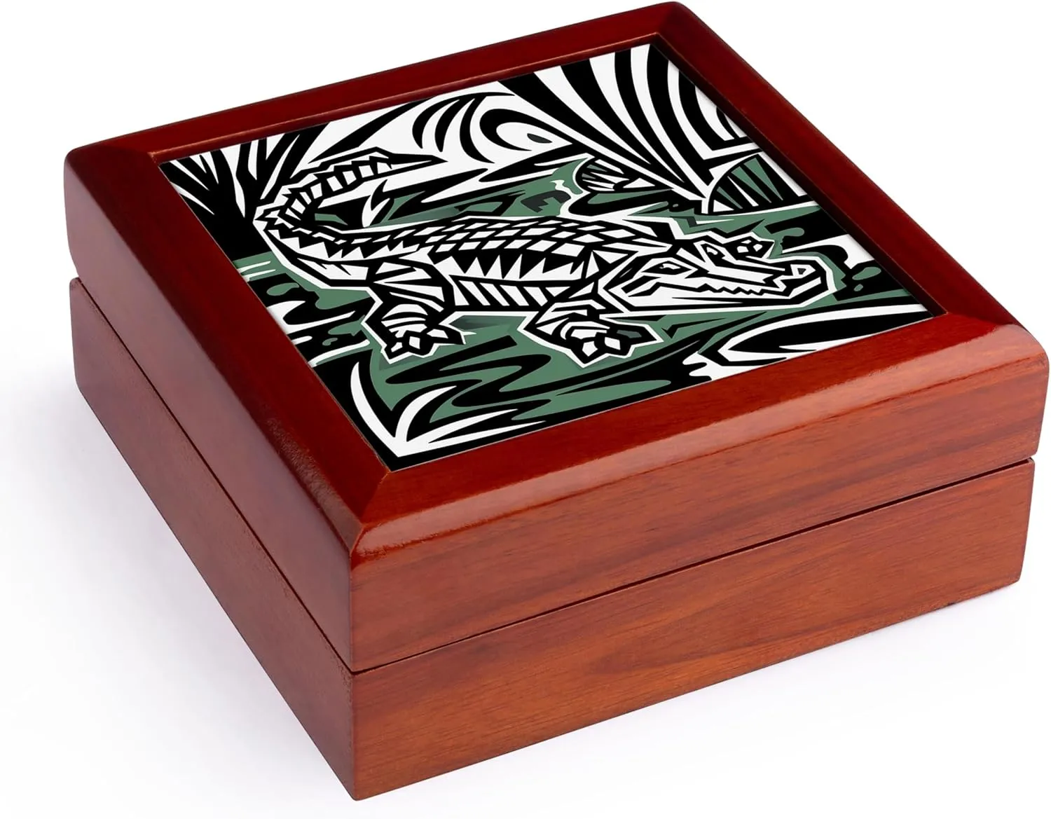 3dRose, Cool Funny Artistic Alligator Cubism Abstract Art Gators, Jewelry Box 5.5x5.5 inch with 4 inch tile