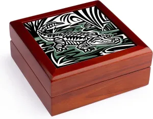3dRose, Cool Funny Artistic Alligator Cubism Abstract Art Gators, Jewelry Box 5.5x5.5 inch with 4 inch tile