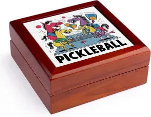 3dRose, Funny Cute Cool Artistic Colorful Horses Playing Pickleball Abstract, Jewelry Box 5.5x5.5 inch with 4 inch tile