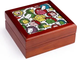 3dRose, Funny Cute Cool Artistic Hedgehogs Pattern Animal Abstract, Jewelry Box 5.5x5.5 inch with 4 inch tile