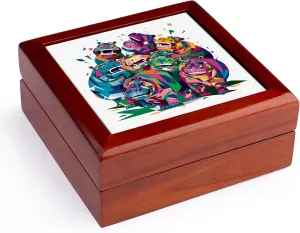 3dRose, Funny Cute Cool Artistic Hippo Pattern Animal Abstract, Jewelry Box 5.5x5.5 inch with 4 inch tile