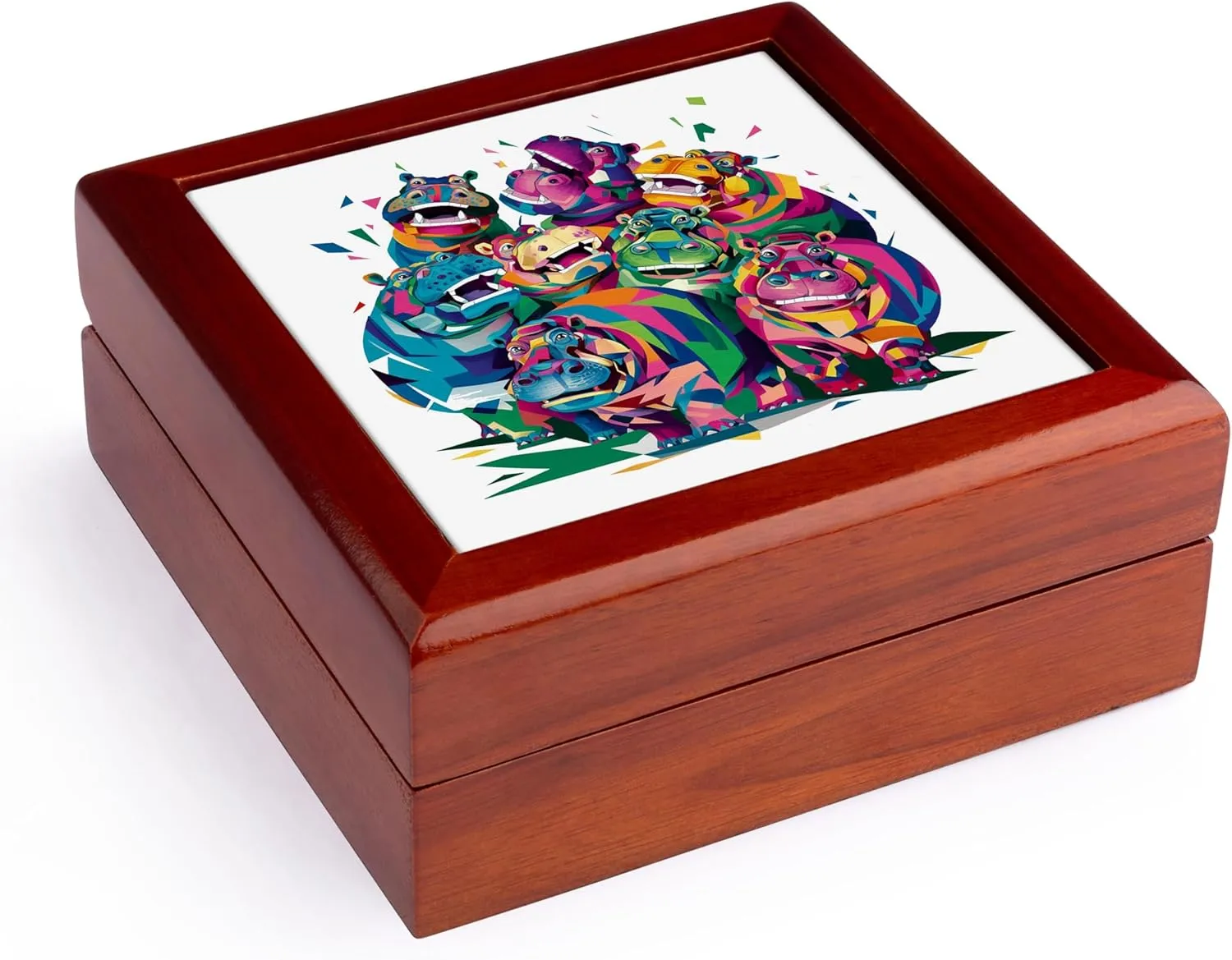 3dRose, Funny Cute Cool Artistic Hippo Pattern Animal Abstract, Jewelry Box 5.5x5.5 inch with 4 inch tile