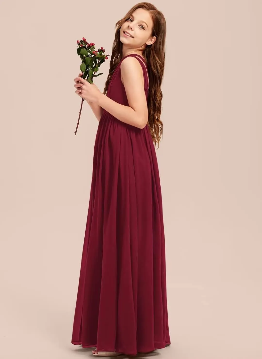 A-line One Shoulder Floor-Length Chiffon Junior Bridesmaid Dress for Wedding Teen Girls Party Gowns