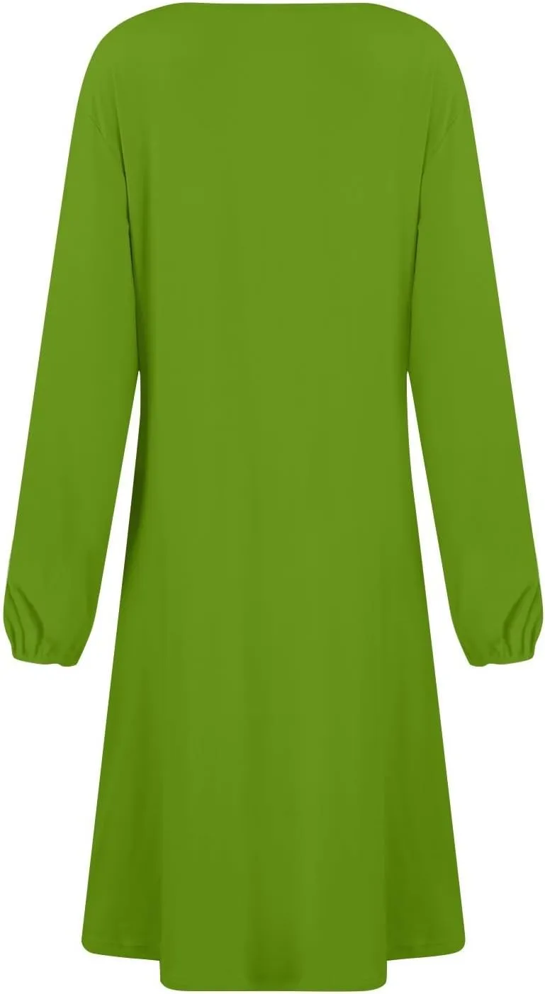 ADHOWBEW Dresses for Women 2025 Sexy Long Sleeve Plus Size Casual 2025 Trendy Round Neck Dress