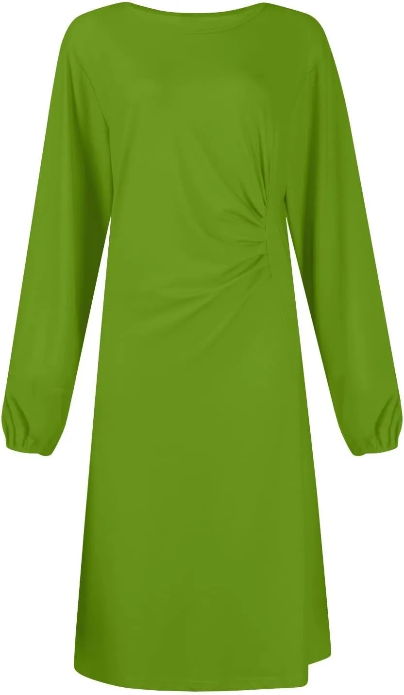ADHOWBEW Dresses for Women 2025 Sexy Long Sleeve Plus Size Casual 2025 Trendy Round Neck Dress