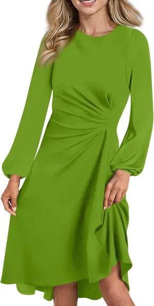 ADHOWBEW Dresses for Women 2025 Sexy Long Sleeve Plus Size Casual 2025 Trendy Round Neck Dress