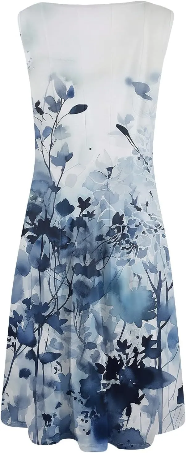 ADHOWBEW Easter Dresses for Women 2025 Casual Flowy Sexy Plus Size Sleeveless Vacation Tropical Dresses