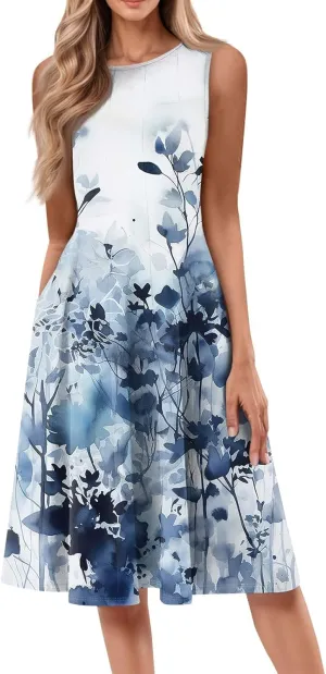 ADHOWBEW Easter Dresses for Women 2025 Casual Flowy Sexy Plus Size Sleeveless Vacation Tropical Dresses
