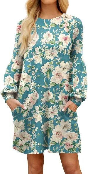 ADHOWBEW Summer Dresses for Women 2025 Long Sleeve Trendy Plus Size Sexy Casual Round Neck Midi Dresses
