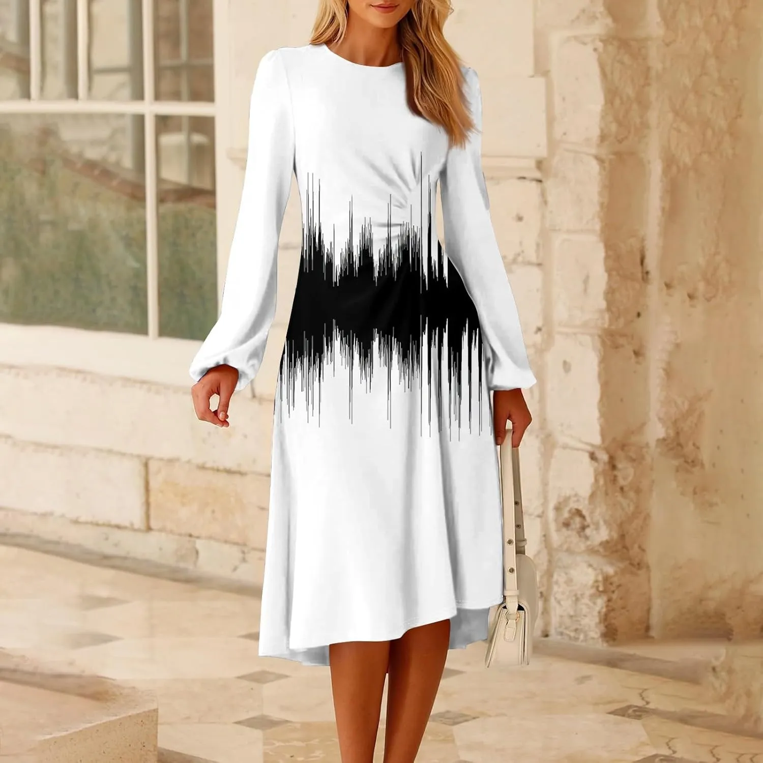 ADHOWBEW Summer Dresses for Women Plus Size Casual Long Sleeve Round Neck Trendy 2025 Sexy Flowy Dress