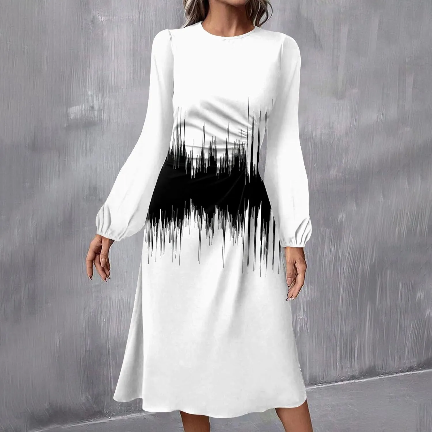 ADHOWBEW Summer Dresses for Women Plus Size Casual Long Sleeve Round Neck Trendy 2025 Sexy Flowy Dress