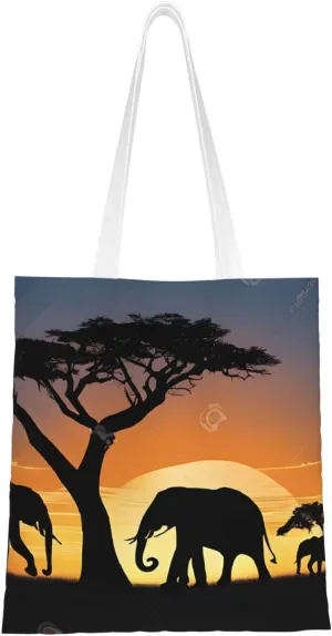 (African Elephant) Reusable Canvas Tote Bag For Women Lightweight Handbag Shopping Bag Stylish Shoulder Bag