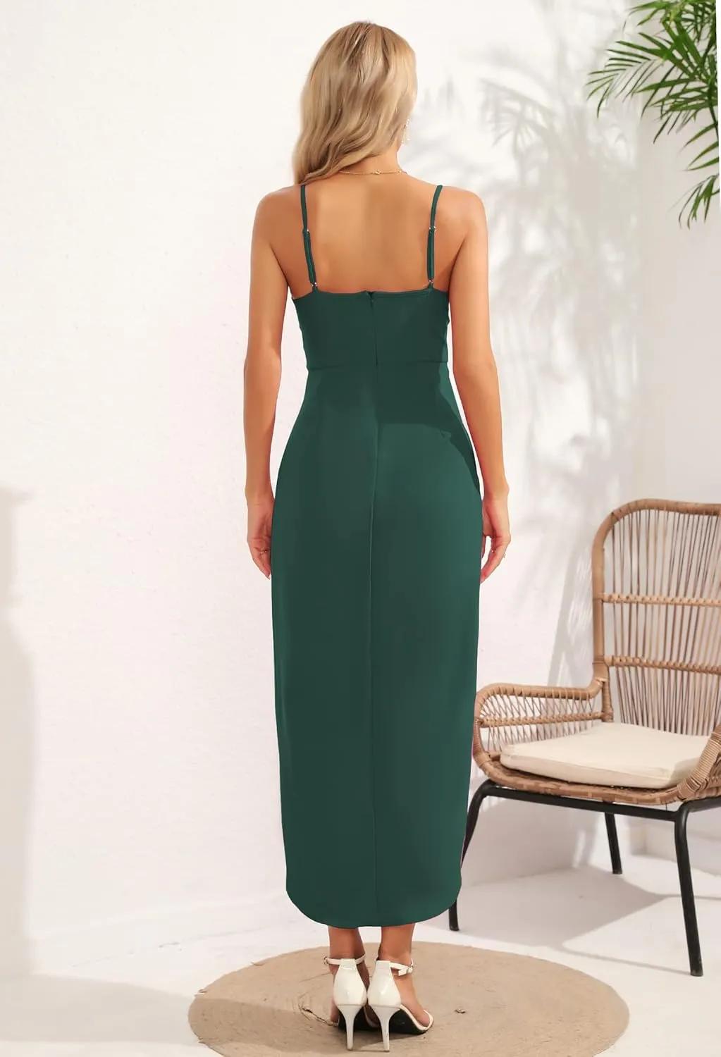 Aigeman Women's Spaghetti Straps Sexy Backless Satin Maxi Dress Summer Wedding Guest Dress Cocktail Party Dresses 7291
