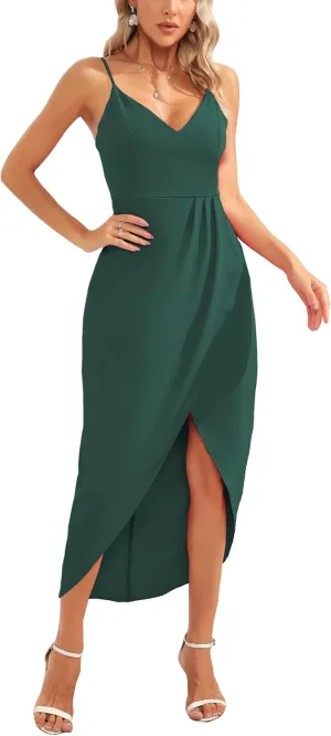Aigeman Women's Spaghetti Straps Sexy Backless Satin Maxi Dress Summer Wedding Guest Dress Cocktail Party Dresses 7291