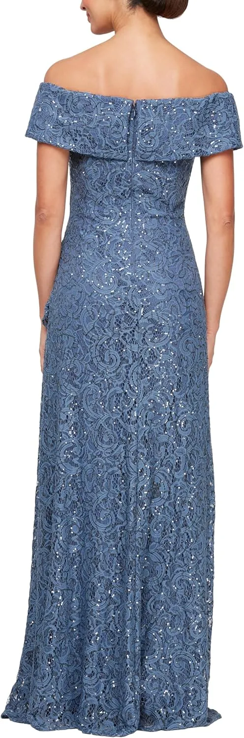 Alex Evenings Women's Long Foldover Off The Shoulder Gown, Formal Event, Mother of The Bride Dress