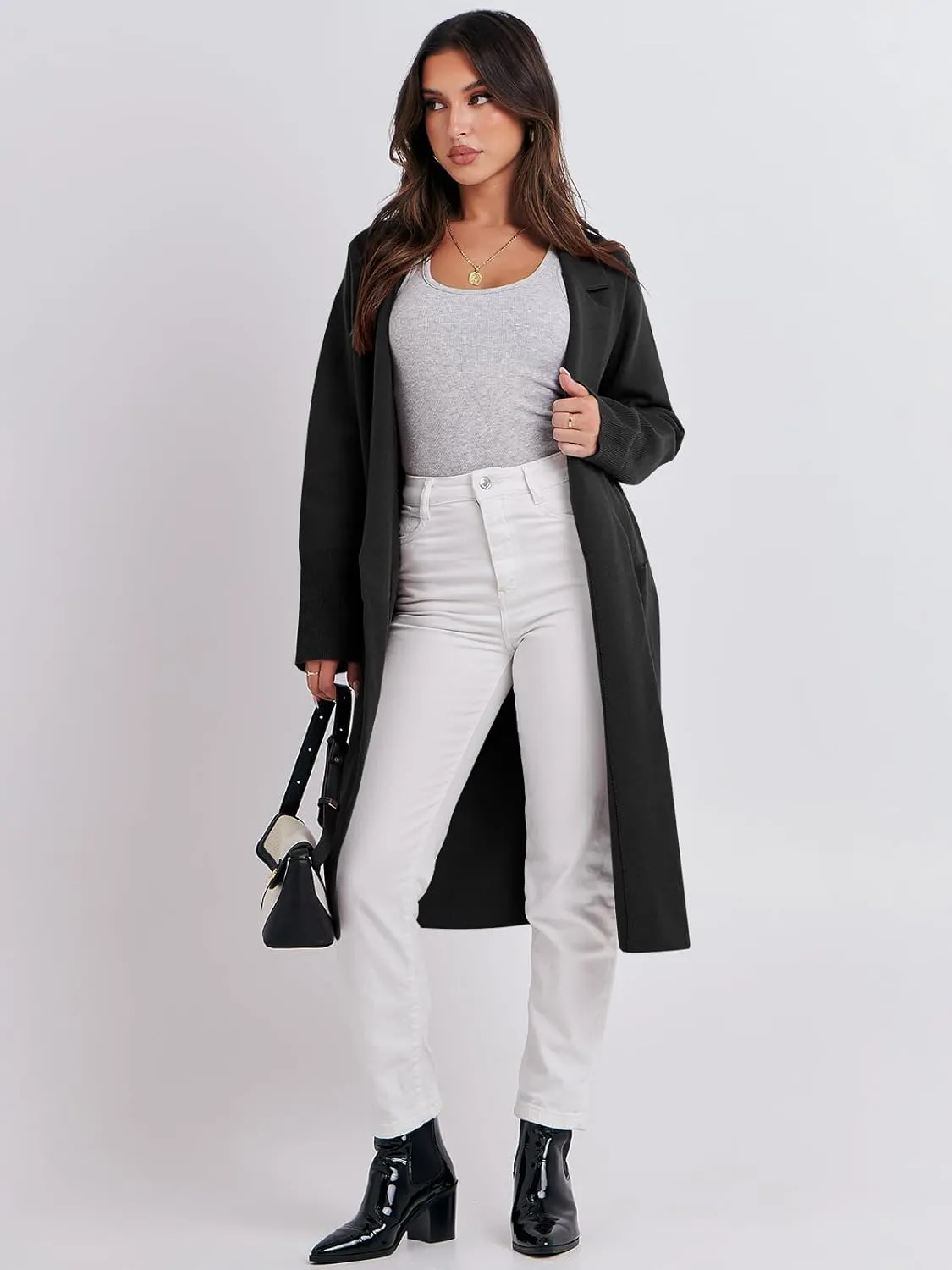 ANRABESS Women Cardigan Sweater Jackets Open Front Thick Knit Oversized Blazer Coatigan 2025 Fall Winter Long Coats Outwear