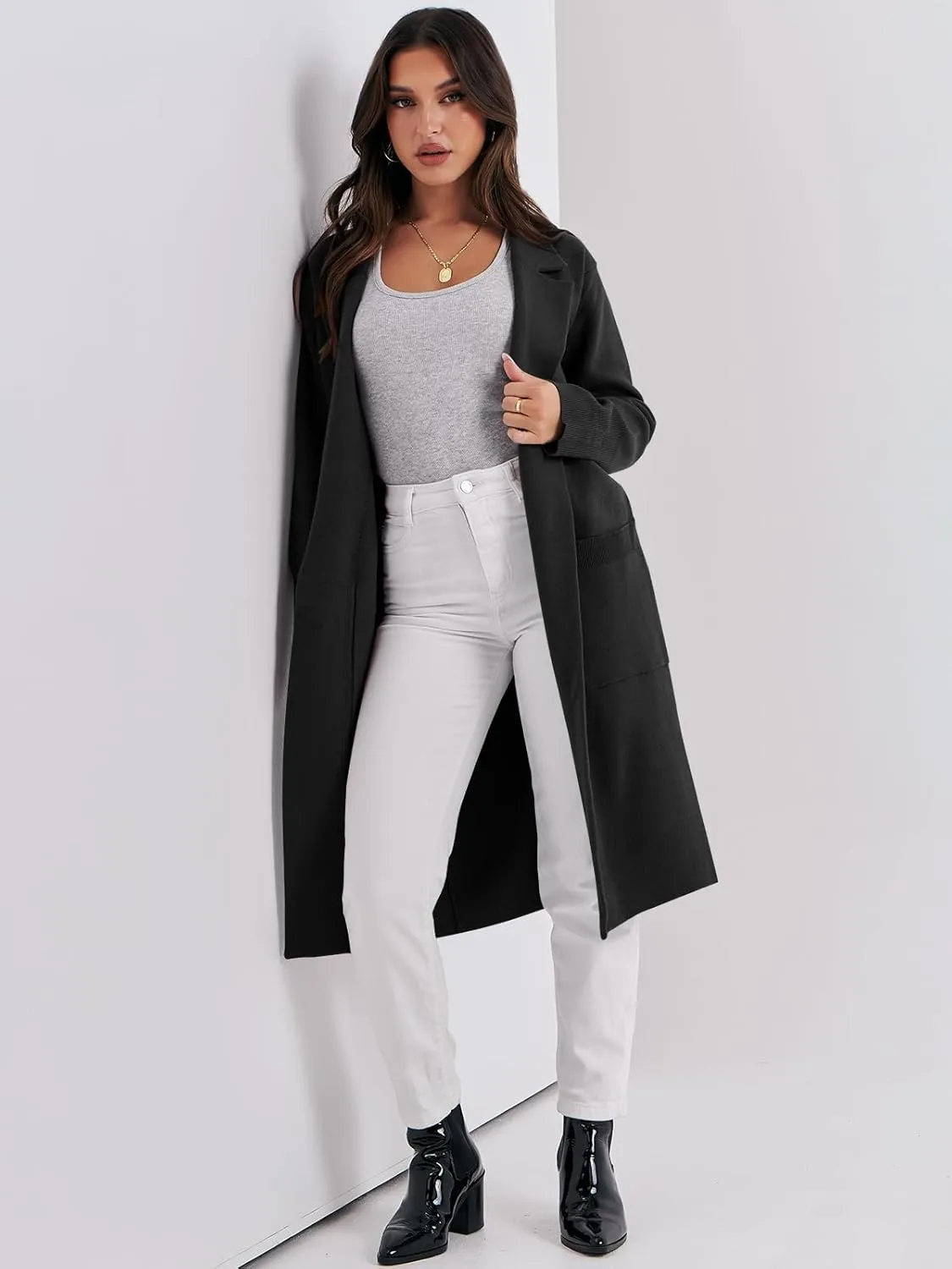 ANRABESS Women Cardigan Sweater Jackets Open Front Thick Knit Oversized Blazer Coatigan 2025 Fall Winter Long Coats Outwear