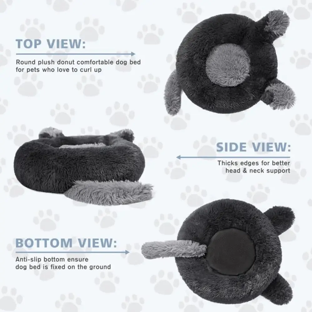 Anti Anxiety Fluffy Washable Calming Round Donut Pet Bed for Small, Medium Dogs