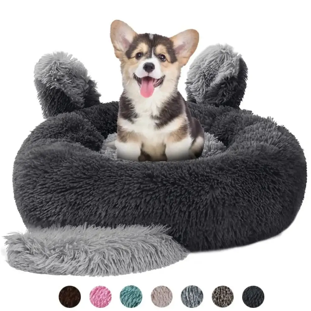 Anti Anxiety Fluffy Washable Calming Round Donut Pet Bed for Small, Medium Dogs