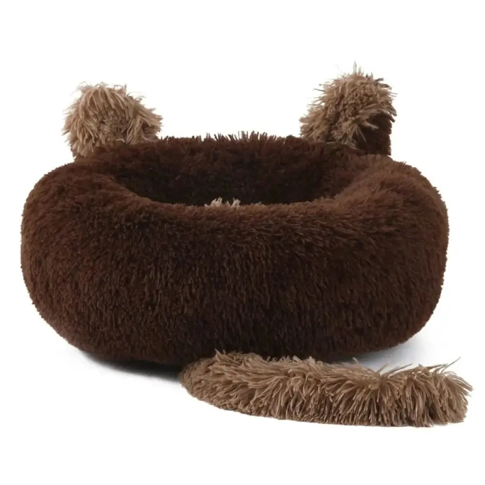 Anti Anxiety Fluffy Washable Calming Round Donut Pet Bed for Small, Medium Dogs