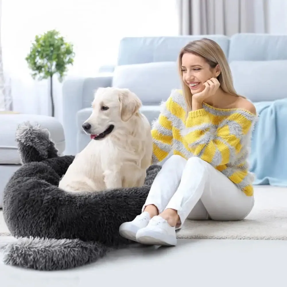 Anti Anxiety Fluffy Washable Calming Round Donut Pet Bed for Small, Medium Dogs
