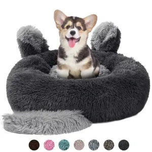Anti Anxiety Fluffy Washable Calming Round Donut Pet Bed for Small, Medium Dogs