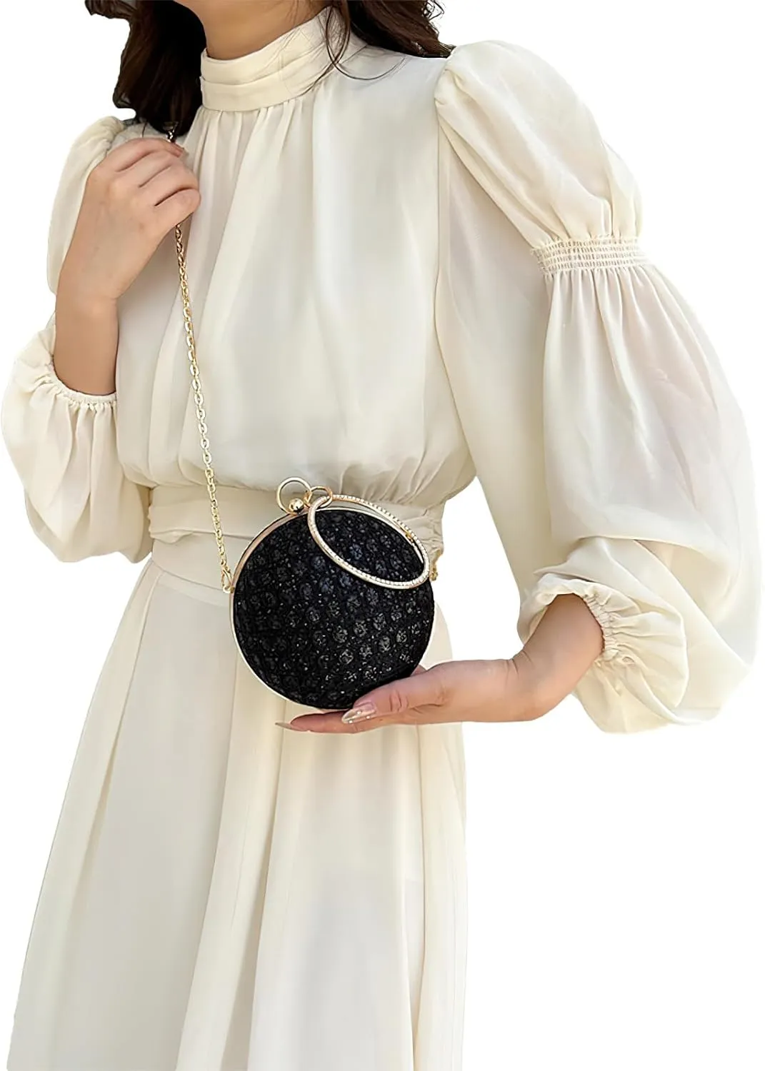 ANUFER Women's Sparkly Ball Shaped Evening Bag Rhinestones Sequins Clutch Bag