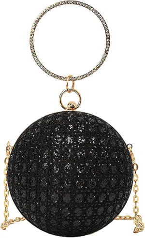 ANUFER Women's Sparkly Ball Shaped Evening Bag Rhinestones Sequins Clutch Bag