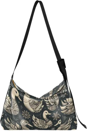 Artistic Ducks Hobo Crossbody Bags for Women Leather Large Shoulder Bag Cross Body Vintage Boho Trendy Womens Tote Bags Handbag for Travel Shopping
