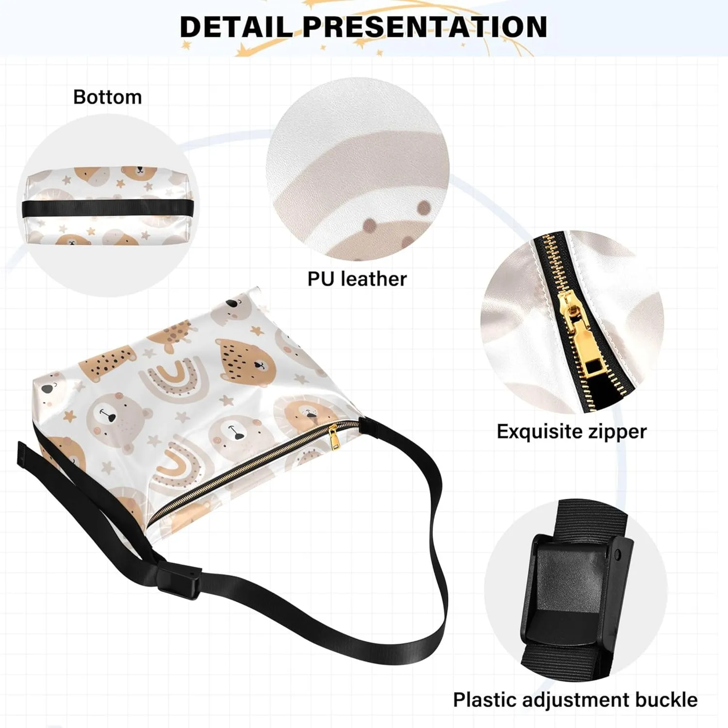 Artistic Line Cute Seagull Bird PU Leather Shoulder Bag Hobo Leather Purse Cute Animal Print Womens Hobo Handbags