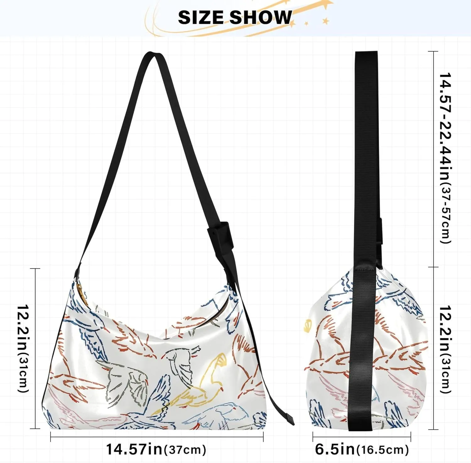 Artistic Line Cute Seagull Bird PU Leather Shoulder Bag Hobo Leather Purse Cute Animal Print Womens Hobo Handbags