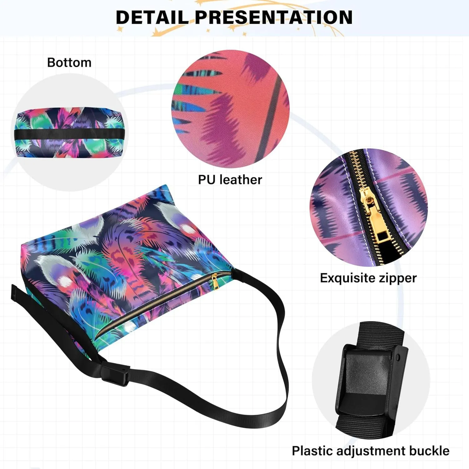 Artistic Line Cute Seagull Bird PU Leather Shoulder Bag Hobo Leather Purse Cute Animal Print Womens Hobo Handbags