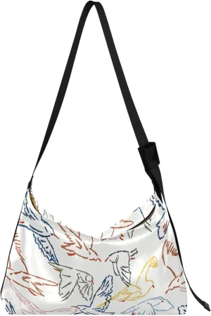 Artistic Line Cute Seagull Bird PU Leather Shoulder Bag Hobo Leather Purse Cute Animal Print Womens Hobo Handbags