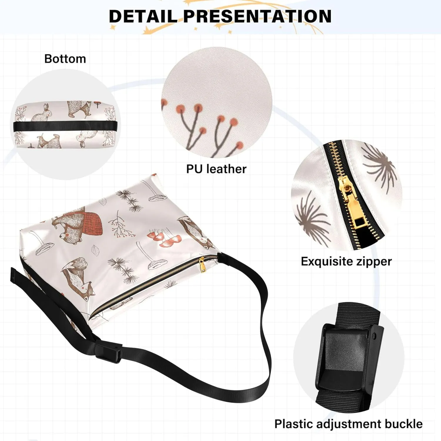 Artistic Line Cute Seagull Bird PU Leather Shoulder Bag Hobo Leather Purse Cute Animal Print Womens Hobo Handbags