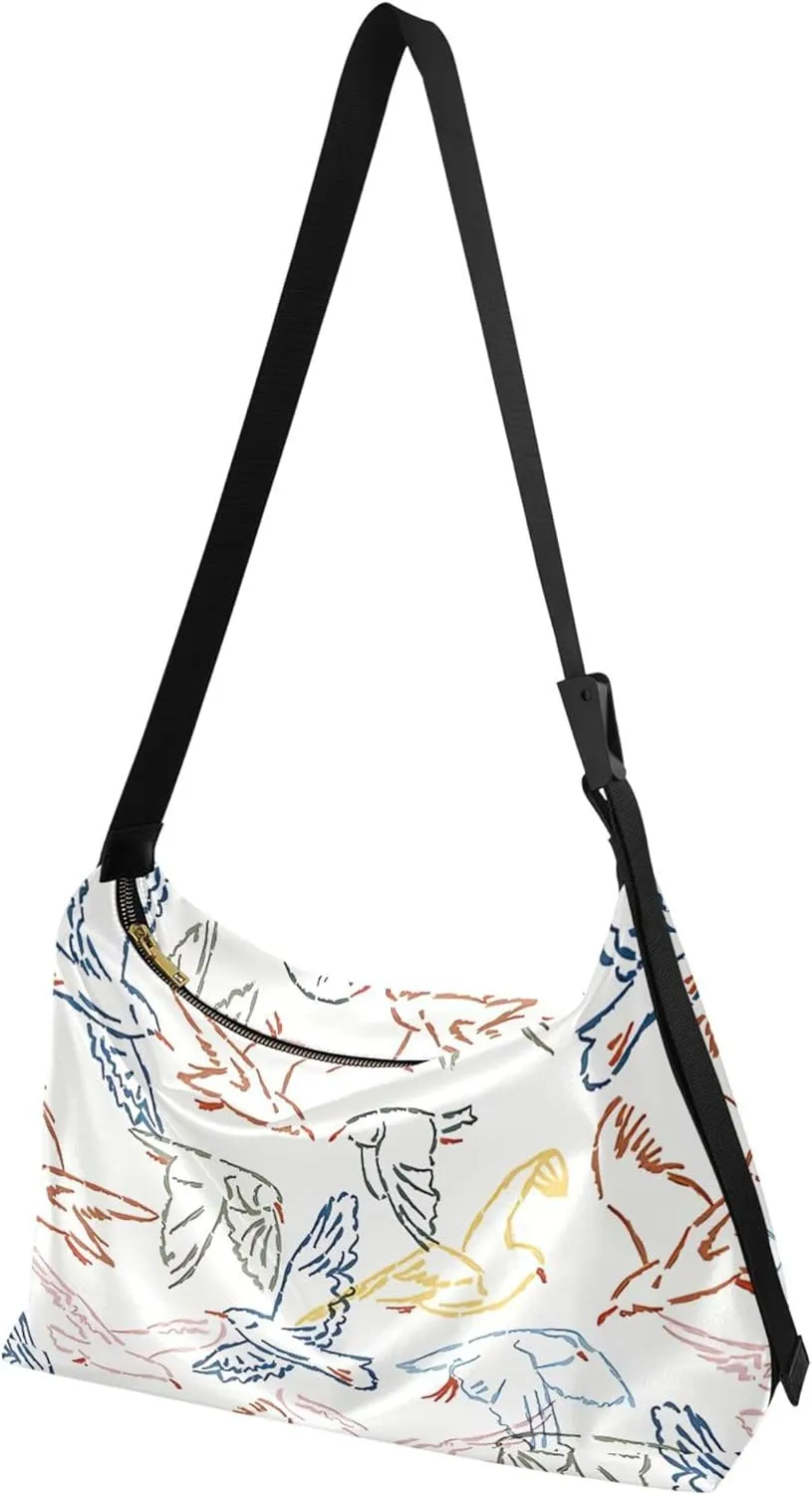 Artistic Line Cute Seagull Bird PU Leather Shoulder Bag Hobo Leather Purse Cute Animal Print Womens Hobo Handbags