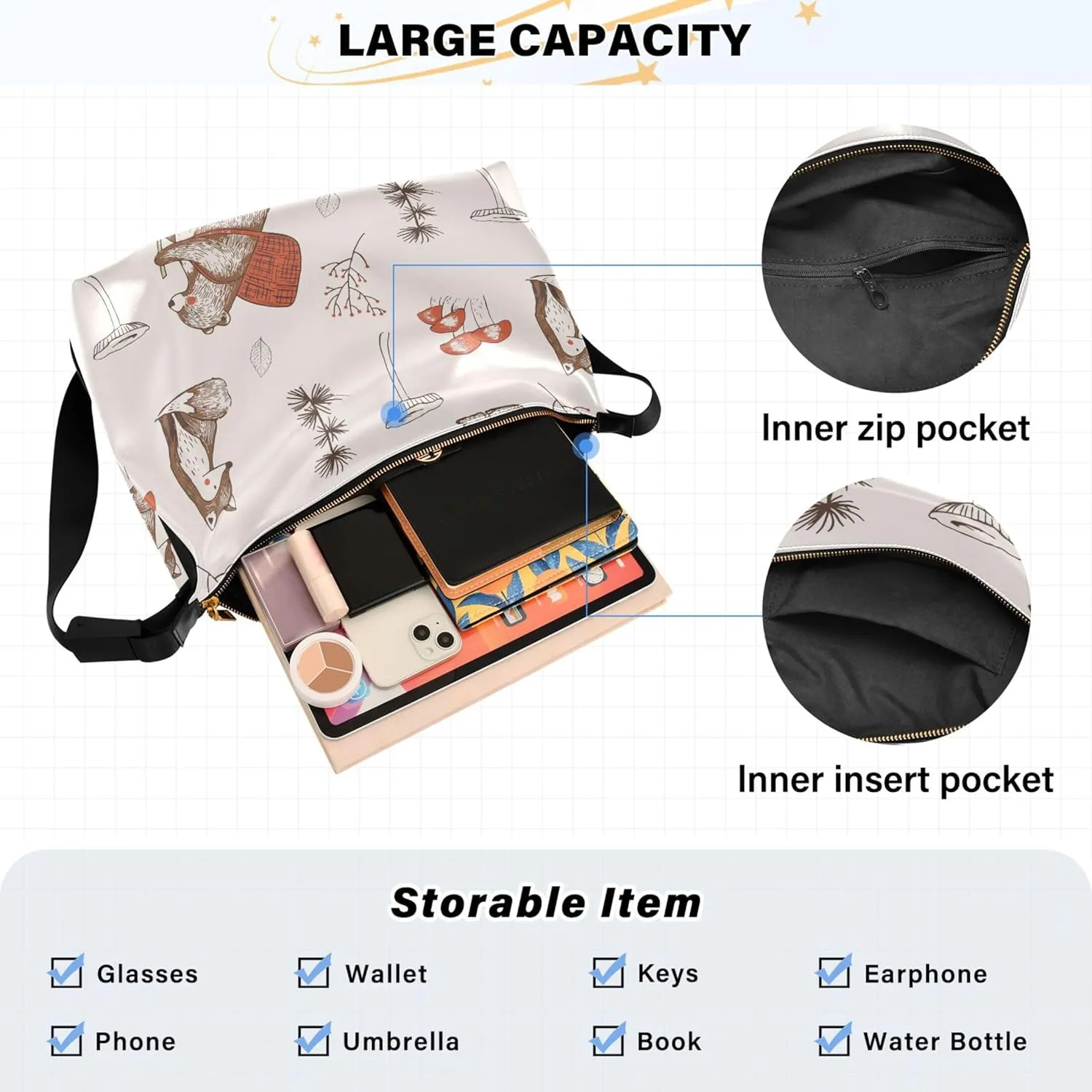 Artistic Line Cute Seagull Bird PU Leather Shoulder Bag Hobo Leather Purse Cute Animal Print Womens Hobo Handbags