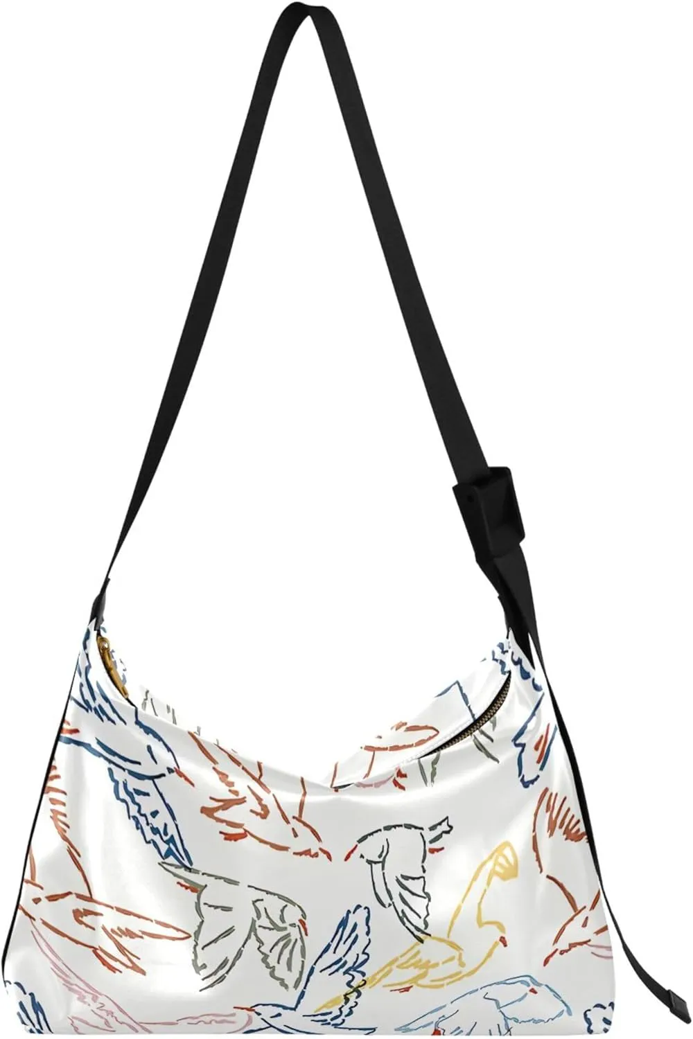 Artistic Line Cute Seagull Bird PU Leather Shoulder Bag Hobo Leather Purse Cute Animal Print Womens Hobo Handbags