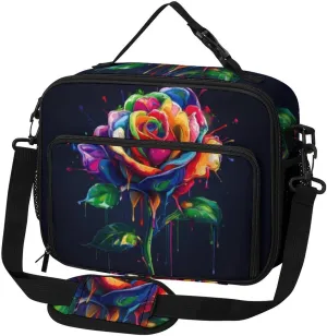 Artistic Splash Roses Large Insulated Lunch Bag Reusable Lunch Cooler Bags Tote for Work Picnic Outdoor