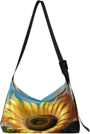 Artistic Sunflower Hobo Crossbody Bags for Women Leather Large Shoulder Bag Cross Body Oil Painting Trendy Womens Tote Bags Handbag for Travel Shopping