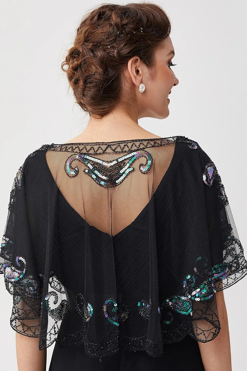 BABEYOND 1920s Shawl Wraps Sequin Beaded Evening Cape Bridal Shawl Bolero Flapper Cover Up