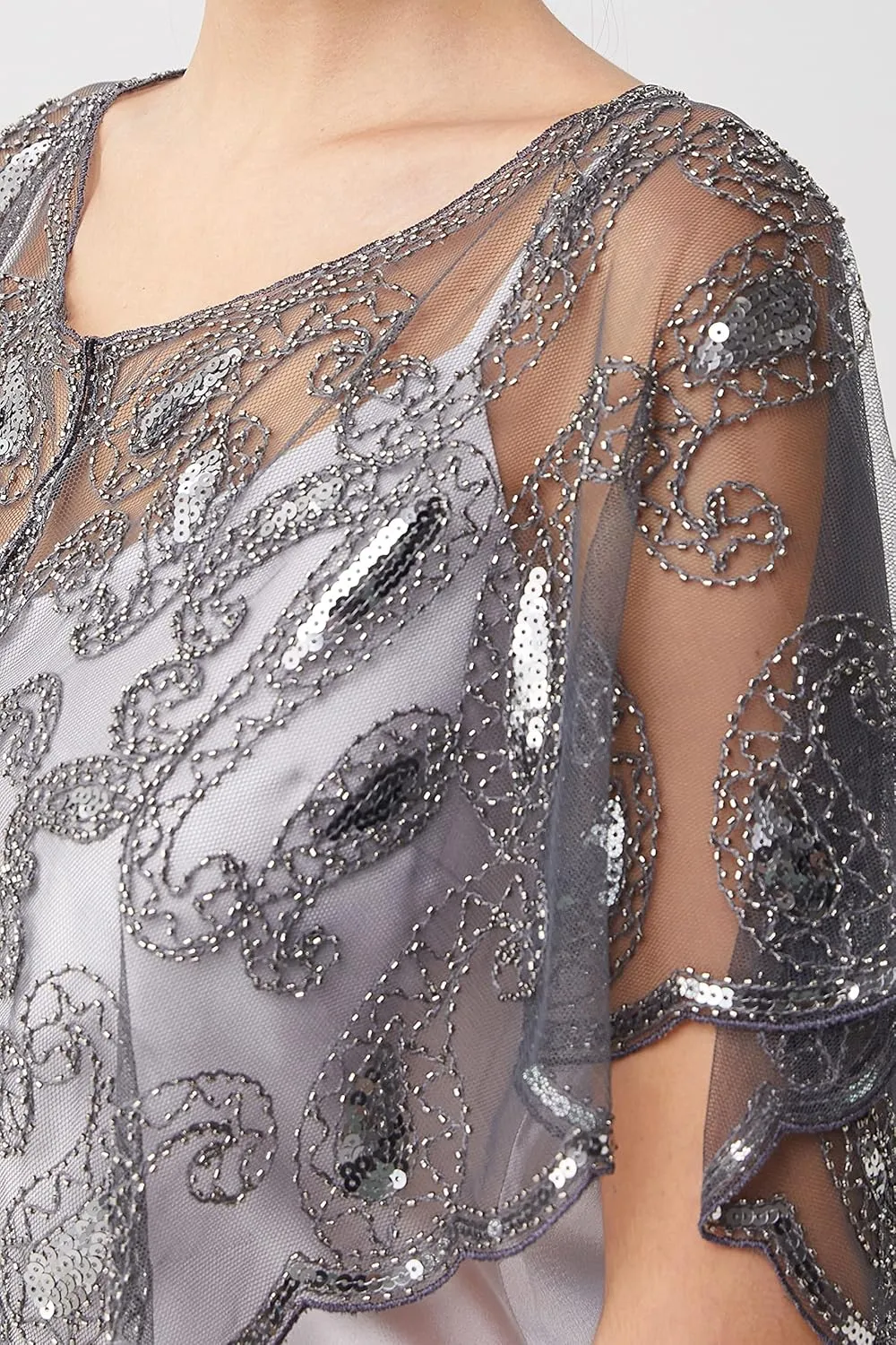 BABEYOND 1920s Shawl Wraps Sequin Beaded Evening Cape Bridal Shawl Bolero Flapper Cover Up