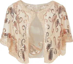 BABEYOND 1920s Shawl Wraps Sequin Beaded Evening Cape Bridal Shawl Bolero Flapper Cover Up
