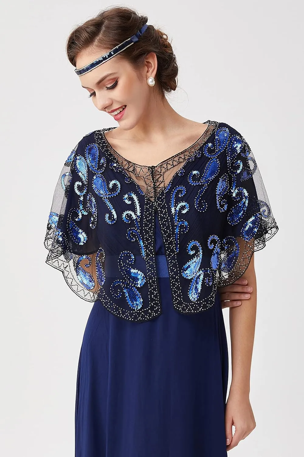 BABEYOND 1920s Shawl Wraps Sequin Beaded Evening Cape Bridal Shawl Bolero Flapper Cover Up