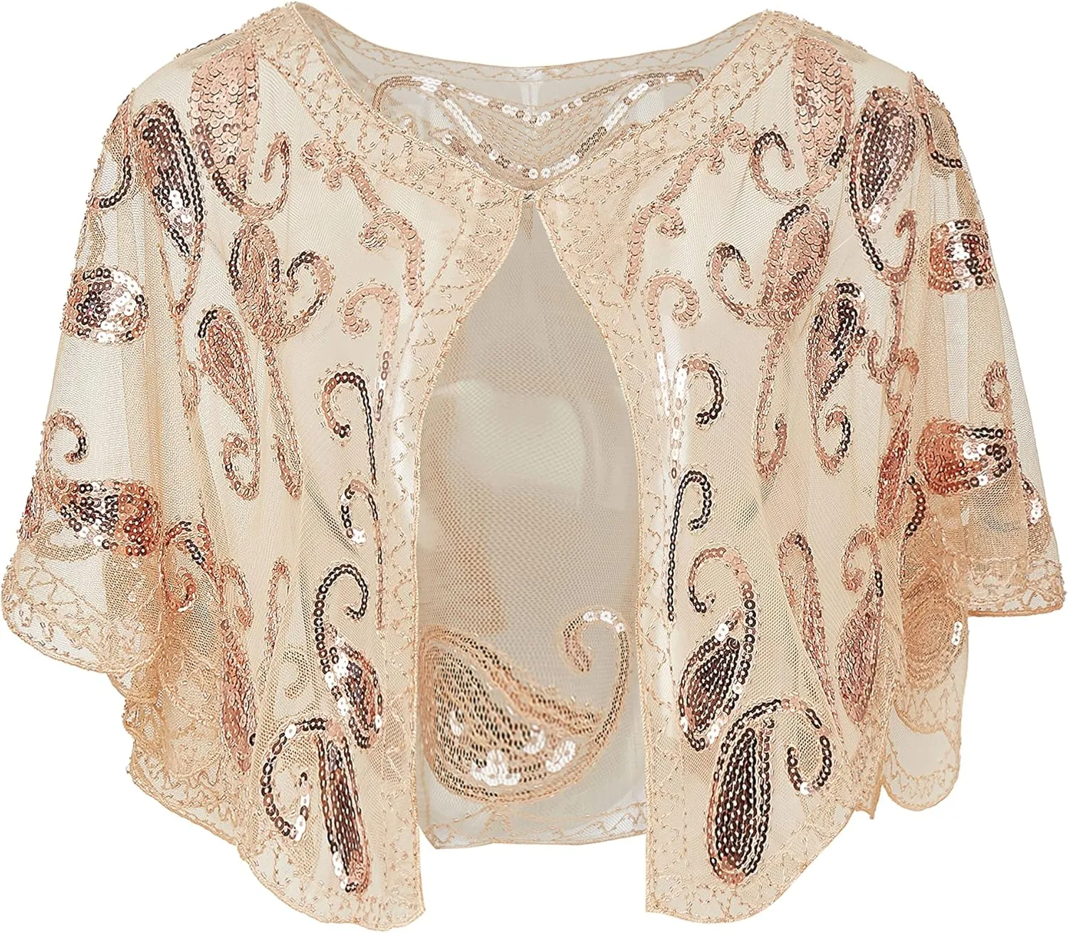 BABEYOND 1920s Shawl Wraps Sequin Beaded Evening Cape Bridal Shawl Bolero Flapper Cover Up