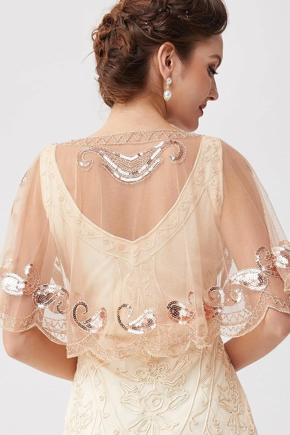 BABEYOND 1920s Shawl Wraps Sequin Beaded Evening Cape Bridal Shawl Bolero Flapper Cover Up