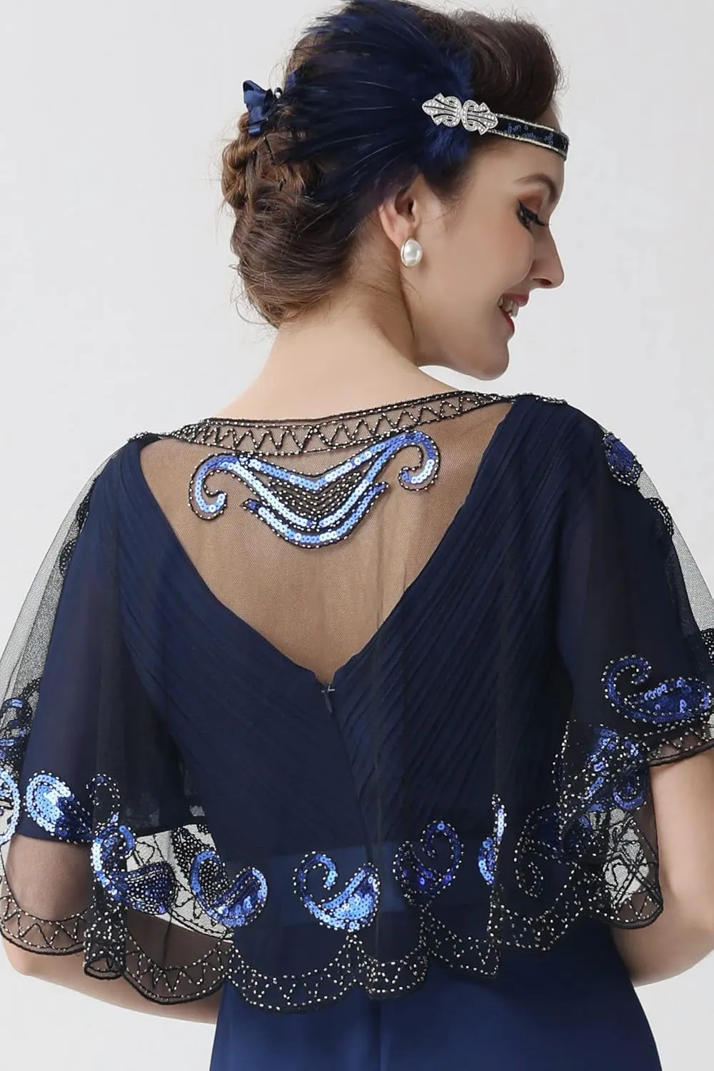 BABEYOND 1920s Shawl Wraps Sequin Beaded Evening Cape Bridal Shawl Bolero Flapper Cover Up